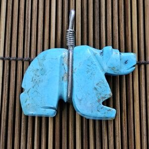 Sterling Silver Navajo Turquoise Bear Pendant (Vintage)